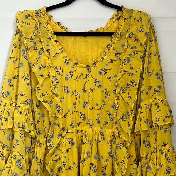 Happy X Nature By Kate Hudson Dress Size Large Ditsy Mini Floral Ruffle Yellow - Picture 11 of 16